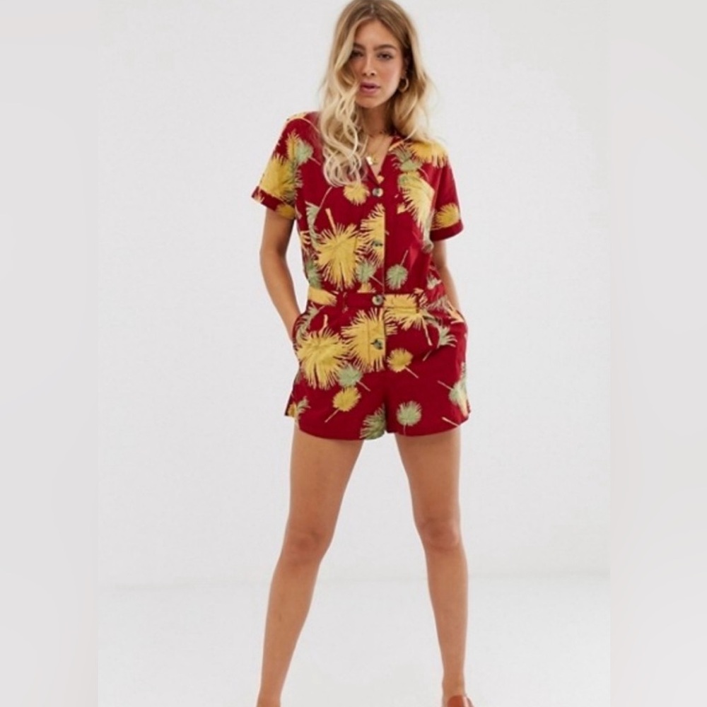 Excellent Condition: FP Movement by Free People Tropical Red and Yellow Romper